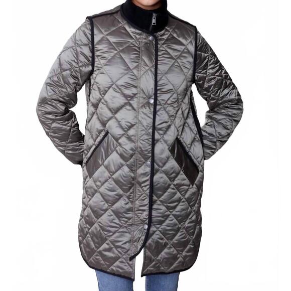 NEW CHARLIE B zip front iridescent quilted jacket in spruce green